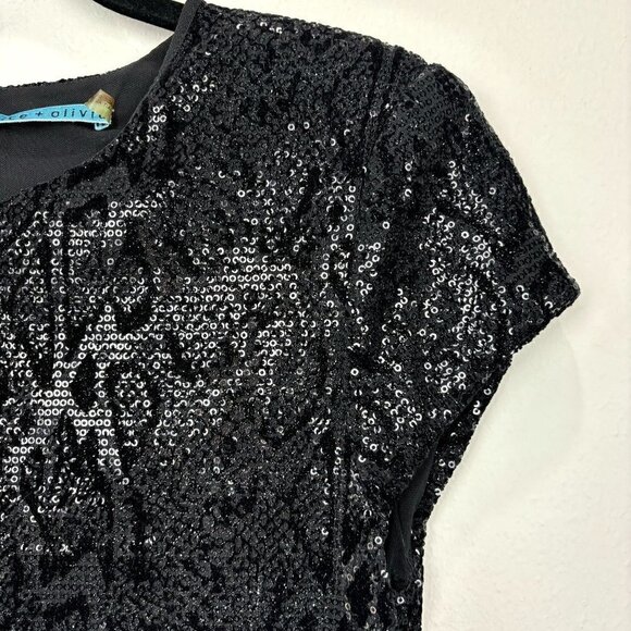 Alice + Olivia Black Sequin Snakeskin Mini Dress S - Picture 3 of 9